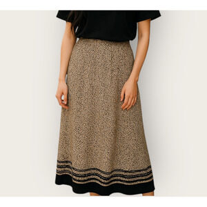 Vtg Liz Baker Brown Skirt Medium Leopard Cheetah Print Midi Career Boho 90s
